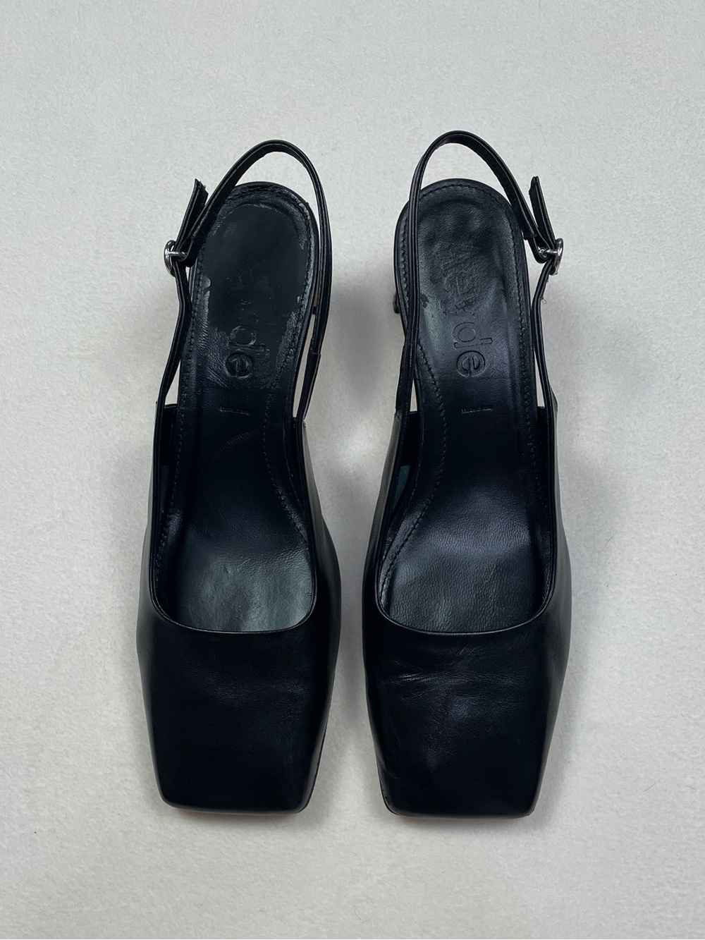 Aeyde Liza Black Napa Leather Square Toe Slingback Heels 39 Made in Italy - Picture 4 of 5